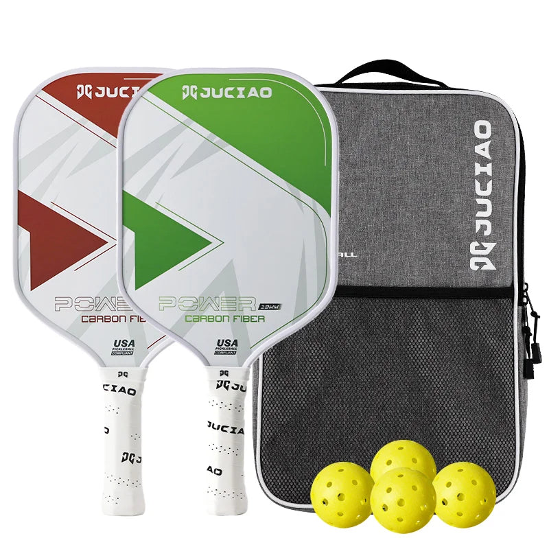 JUCIAO Pickleball Paddles Set of 2 – Multiple Colors Carbon Fiber Surface 13mm Lightweight Set Includes 4 Balls