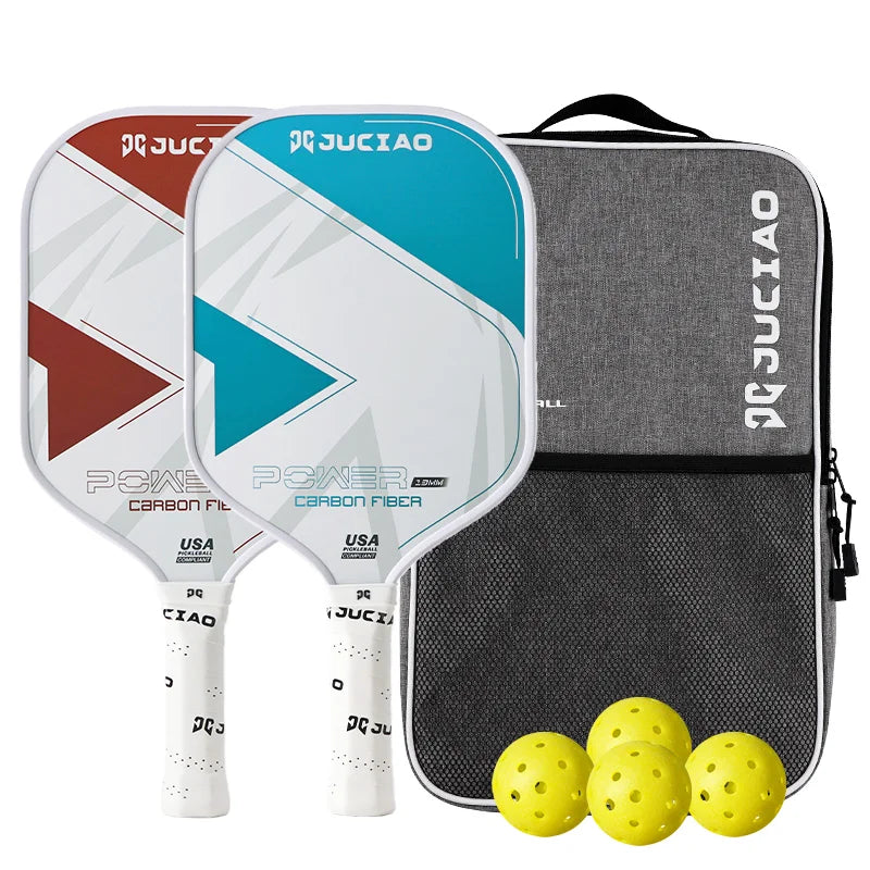 JUCIAO Pickleball Paddles Set of 2 – Multiple Colors Carbon Fiber Surface 13mm Lightweight Set Includes 4 Balls