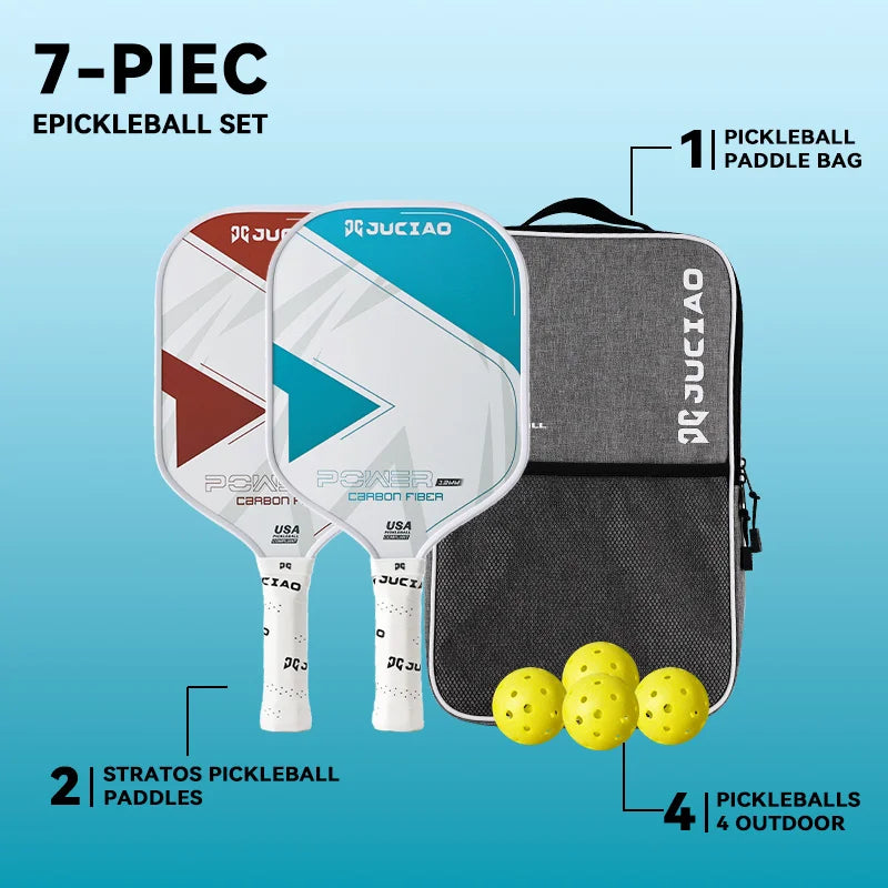 JUCIAO Pickleball Paddles Set of 2 – Multiple Colors Carbon Fiber Surface 13mm Lightweight Set Includes 4 Balls