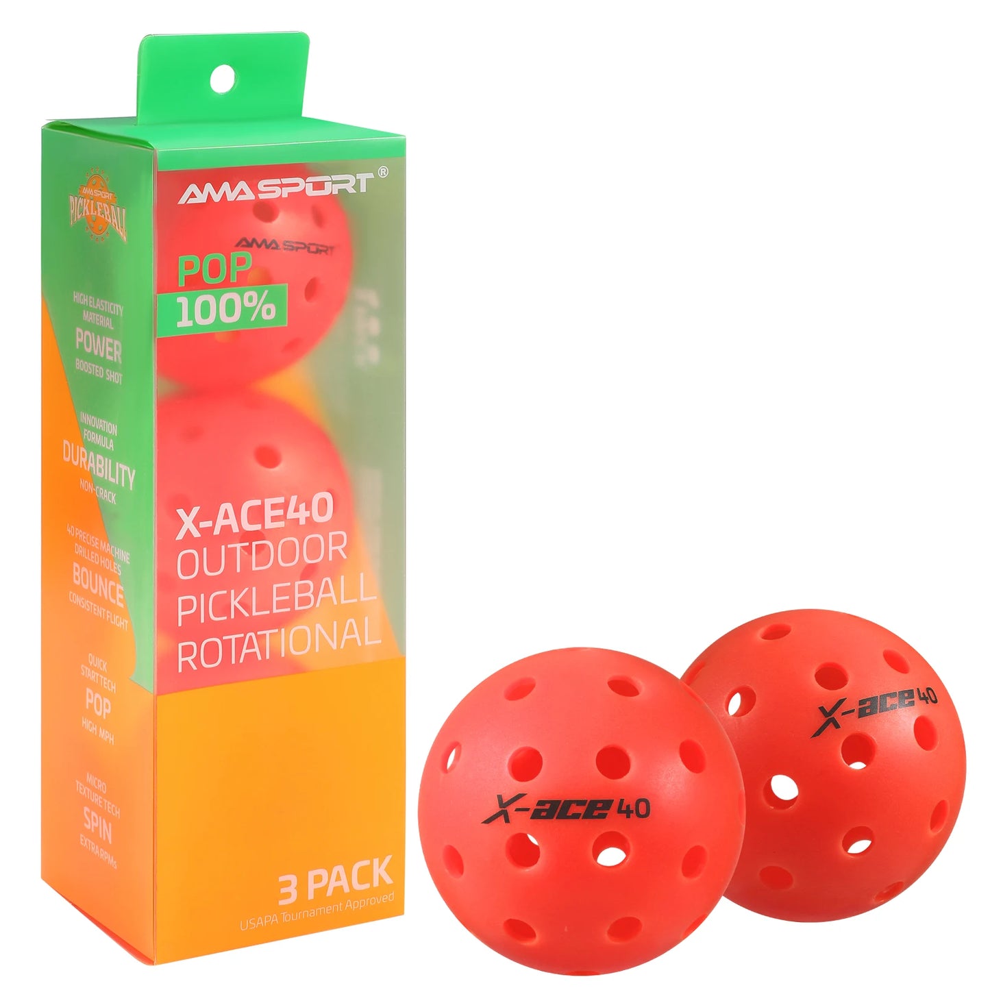 AMASPORT 3/6/12 Pcs Pickleball Balls 40 Holes,USAPA Approved
