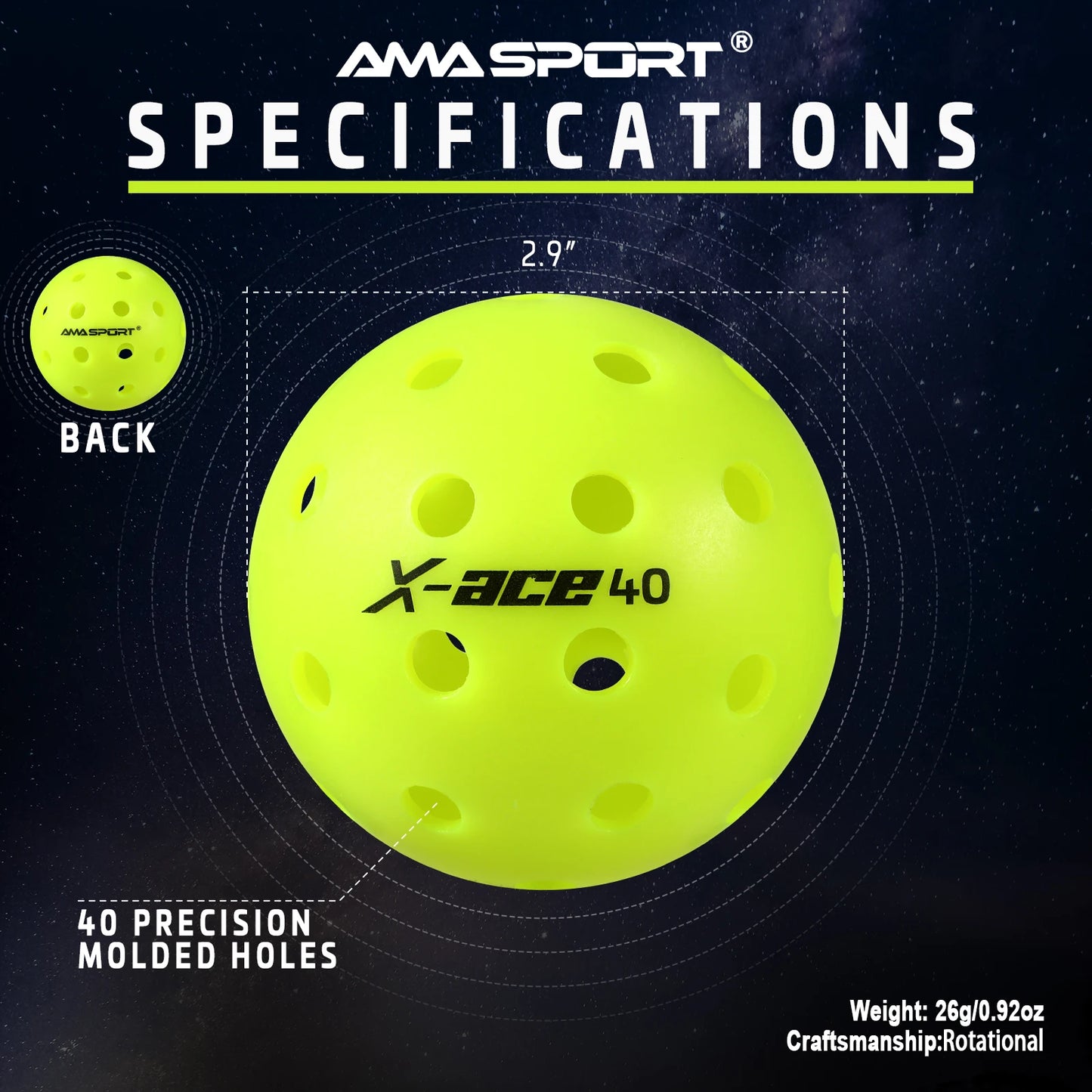 AMASPORT 3/6/12 Pcs Pickleball Balls 40 Holes,USAPA Approved