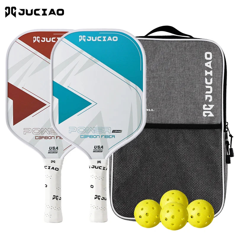 JUCIAO Pickleball Paddles Set of 2 – Multiple Colors Carbon Fiber Surface 13mm Lightweight Set Includes 4 Balls
