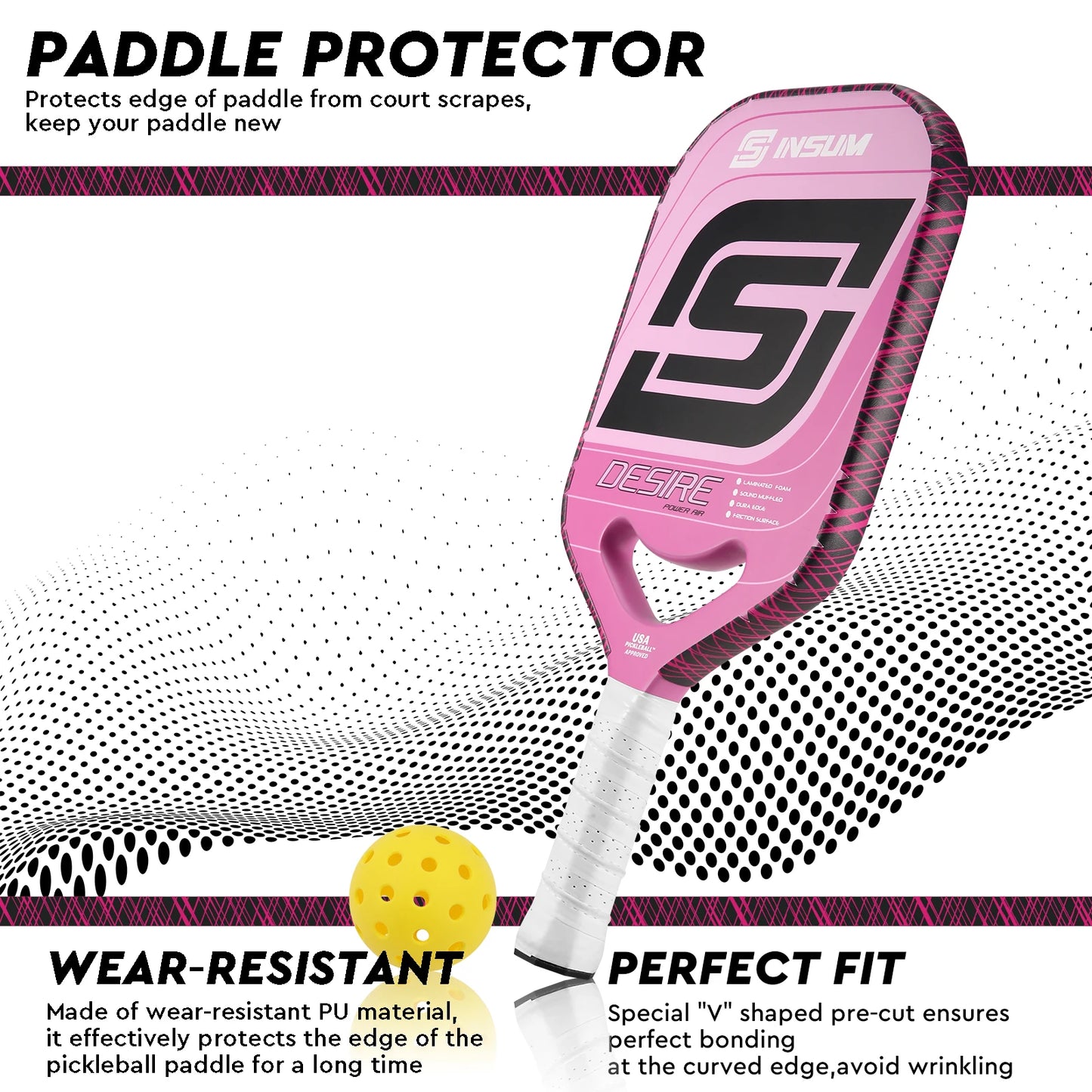 insum Pickleball Paddle Protection Tapes Edge Guard Tapes 2 Pack PU Material Perfect Fits the Edge the Racket