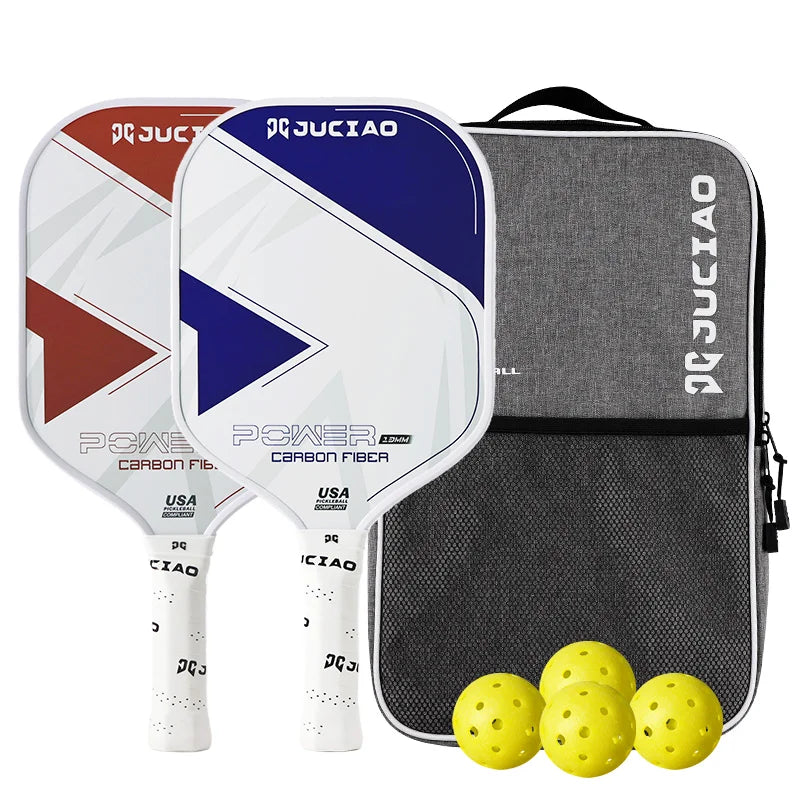 JUCIAO Pickleball Paddles Set of 2 – Multiple Colors Carbon Fiber Surface 13mm Lightweight Set Includes 4 Balls