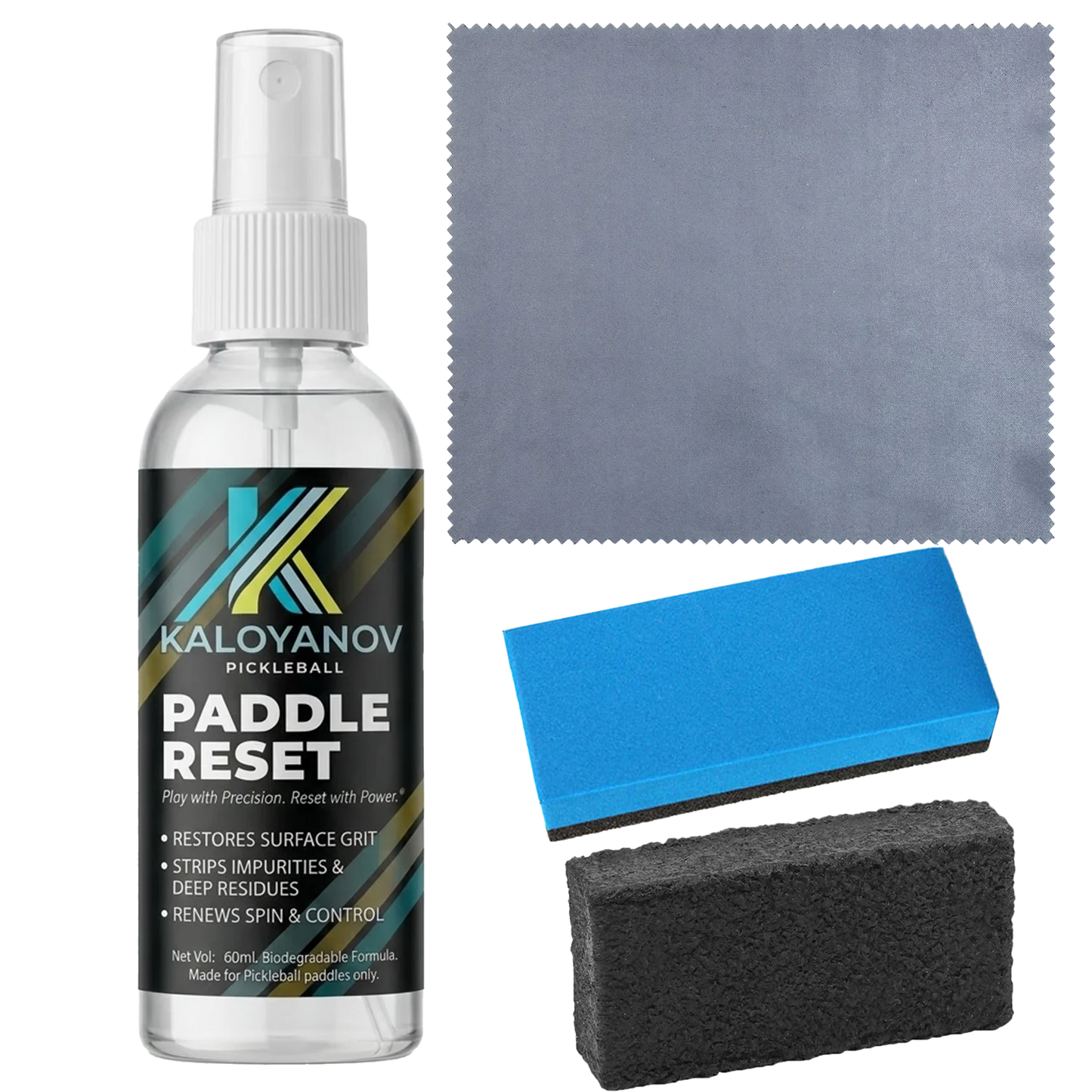 Pickleball Paddle Cleaning Kit 4-in-1 Set: Carbon Fiber Eraser, Microfiber Cloth, & Spray, Professional Racket Spin Control Tool